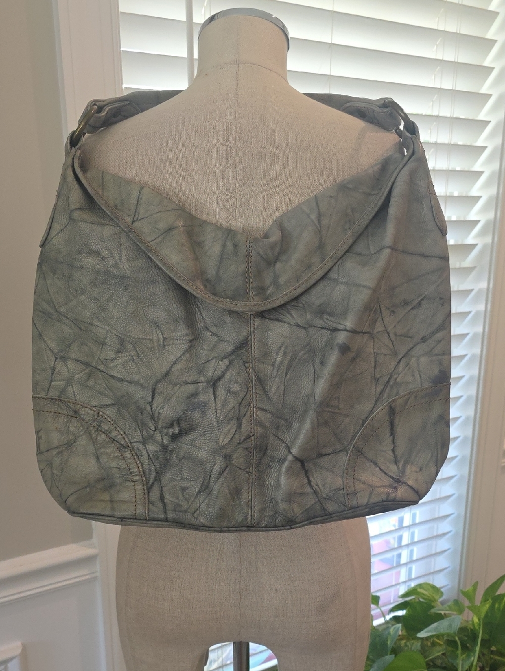 Frye Washed Gray Leather Hobo Shoulder Bag
